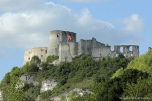 Vue sur le château Gaillard, depuis la départementale 313, en direction de Bouafles (Les Andelys, mai 2018)