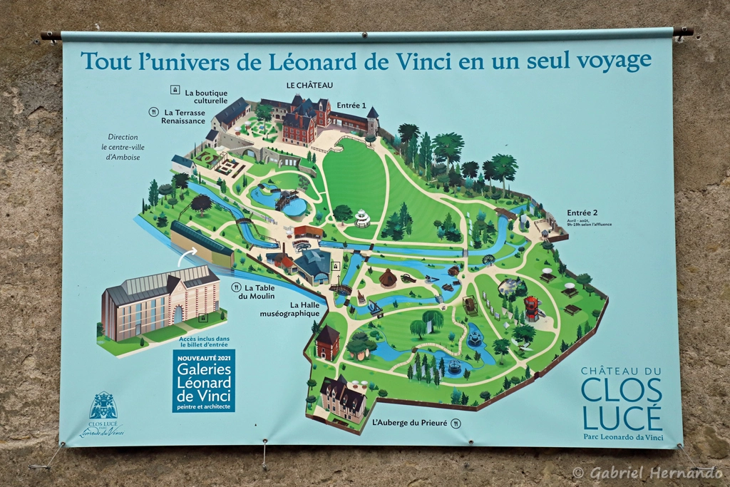 Plan du parc à l'entrée du Clos Lucé (Amboise, novembre 2021)