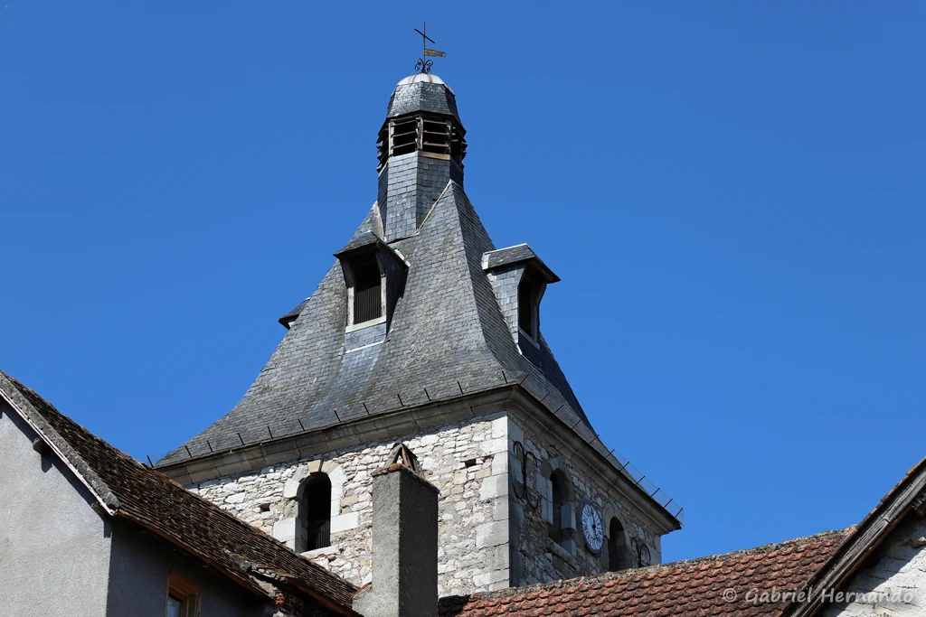 Clocher de l'église Saint-Etienne (Cajarc, juillet 2022)