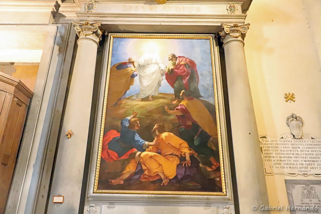 Panneau du XVIe ou XVIIe siècles décorant les murs intérieurs de la basilique San Marco (Florence, Italie, octobre 2024)