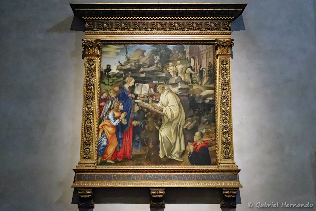 Tableau représentant l'Apparition de la Vierge à saint Bernard, de Filippino Lippi, probablement exécuté entre 1482 et 1486 (Badia Fiorentina, Florence, Italie, octobre 2024)